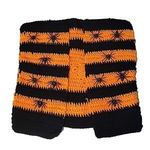 Handmade‎ Knit Halloween Vest with Fake Spiders Orange & Black Stripes